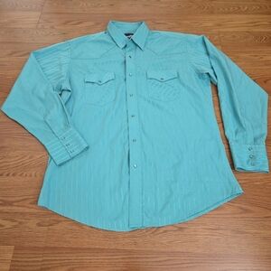 Vintage Wrangler Western Pearl Snap Shirt Mens Large Turquoise Long Sleeve Rodeo